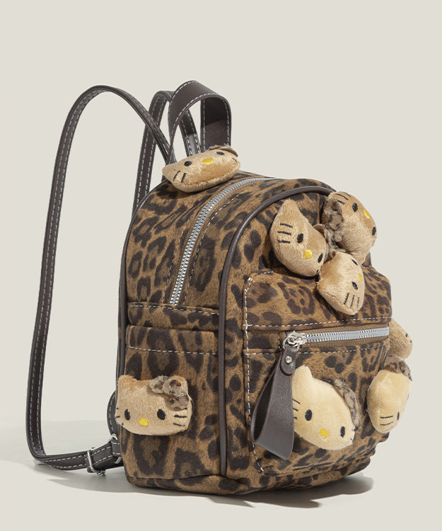 Style Brown Leopard Hellow KT Decorated Faux Suede Backpack Bag