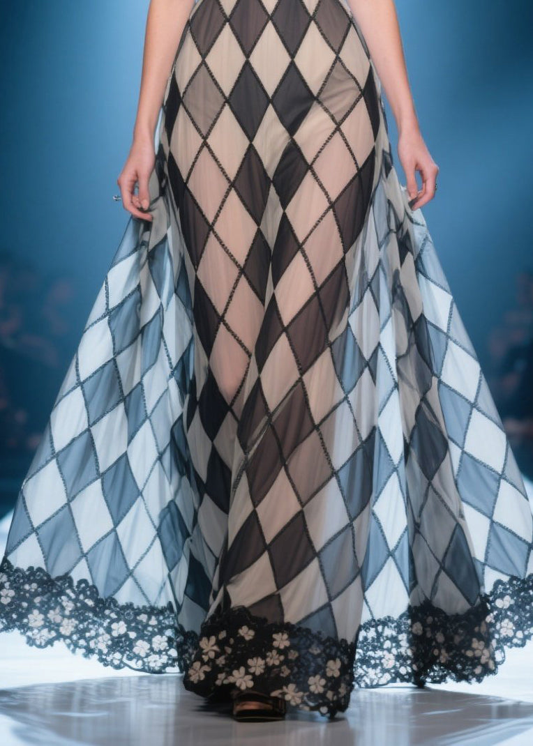 Style Brown Plaid Cold Shoulder Silk Strapless Dress Summer