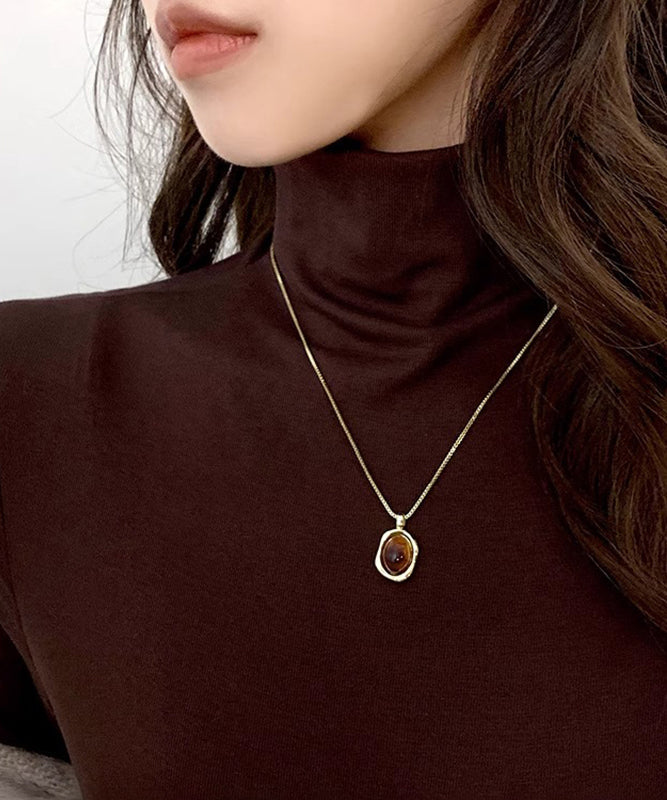 Style Gold Copper Overgild Amber Pendant Necklace Two Piece Set