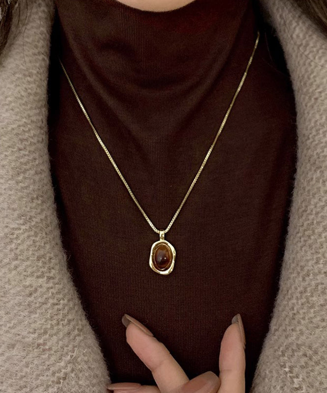 Style Gold Copper Overgild Amber Pendant Necklace Two Piece Set