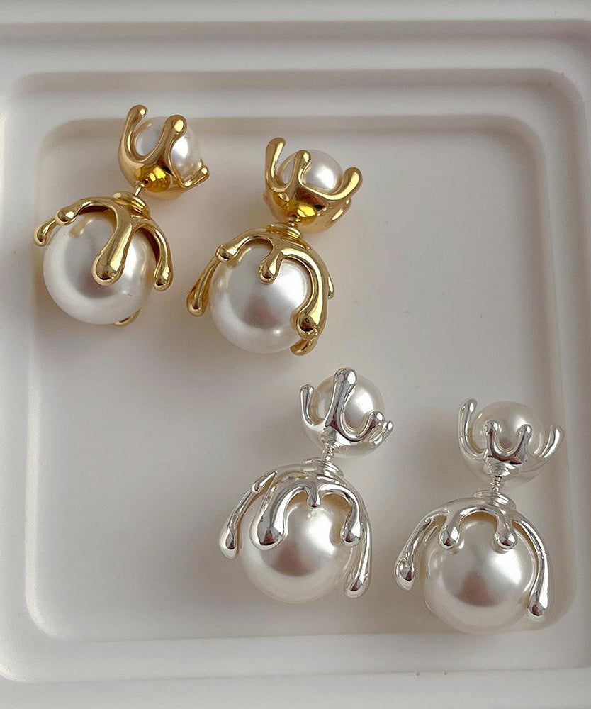 Style Gold Metal Alloy Pearl Stud Earrings