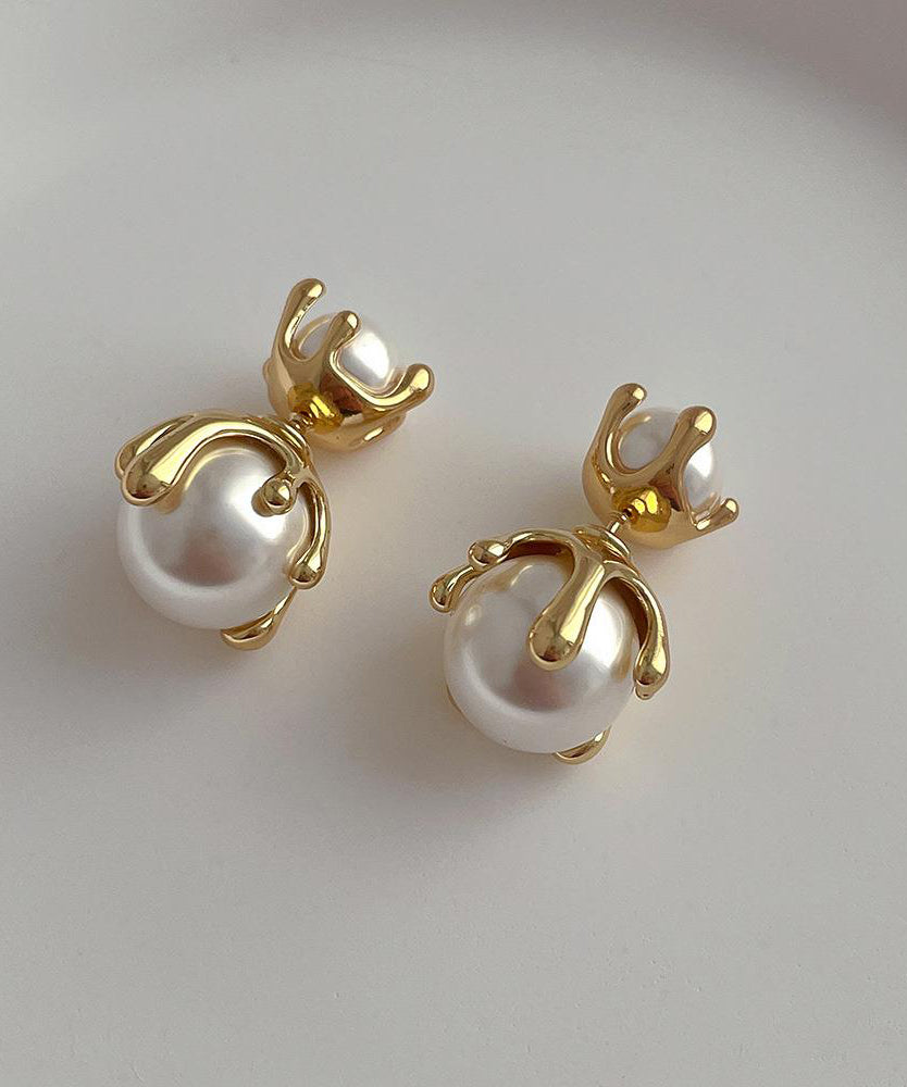 Style Gold Metal Alloy Pearl Stud Earrings