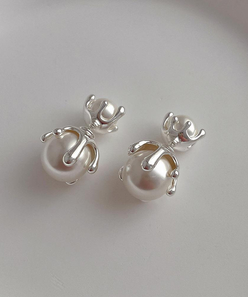 Style Gold Metal Alloy Pearl Stud Earrings