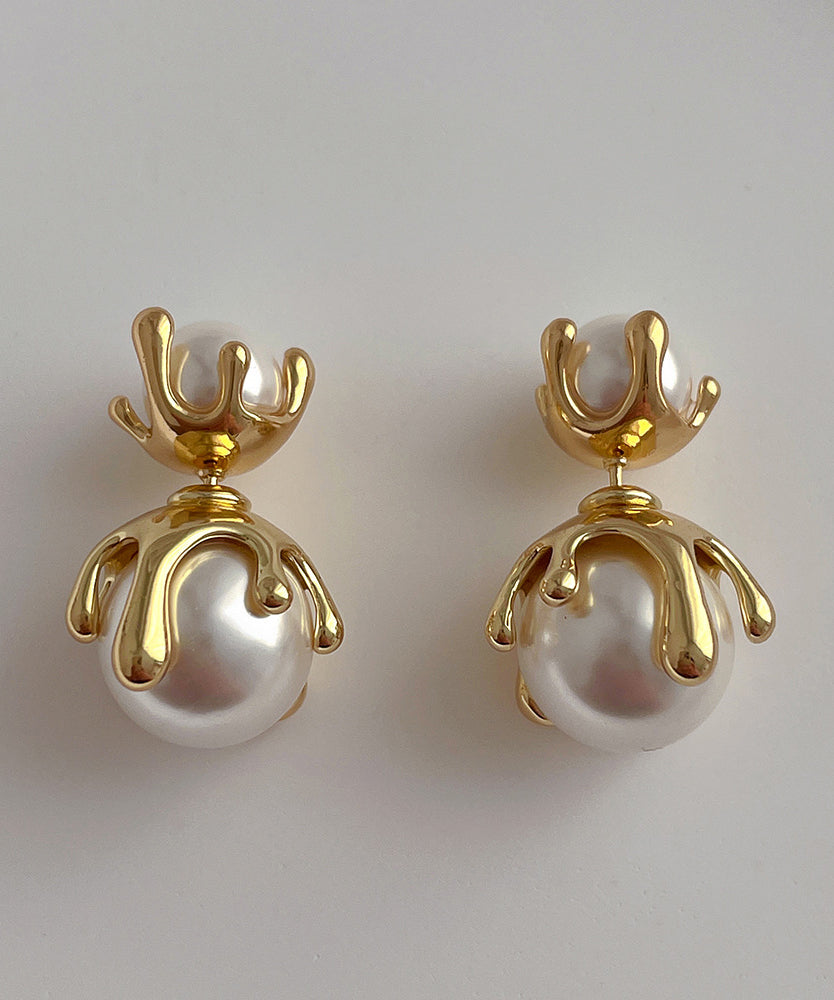 Style Gold Metal Alloy Pearl Stud Earrings