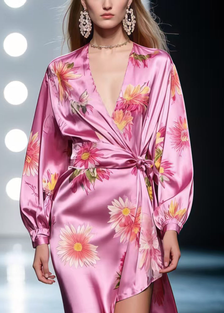 Style Purple Asymmetrical Print Silk Tunic Dress Spring