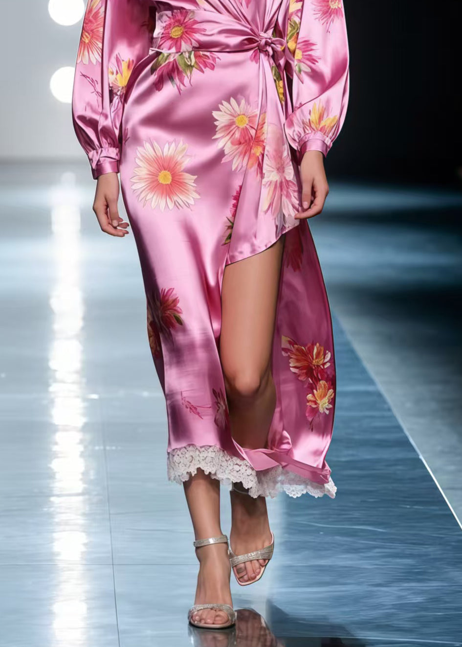 Style Purple Asymmetrical Print Silk Tunic Dress Spring