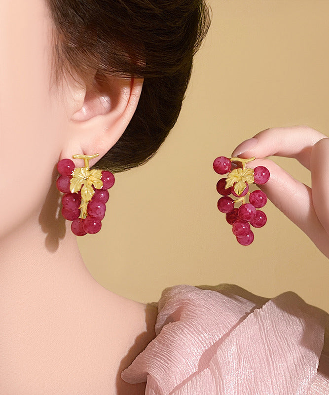 Style Purple Copper Alloy Grape Beads Drop Earrings