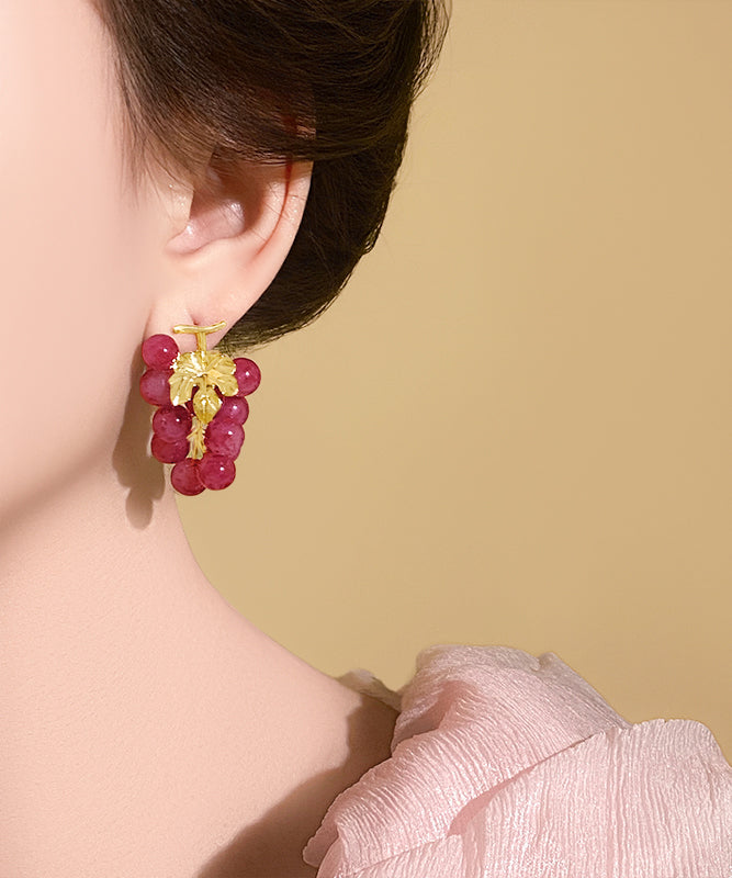 Style Purple Copper Alloy Grape Beads Drop Earrings