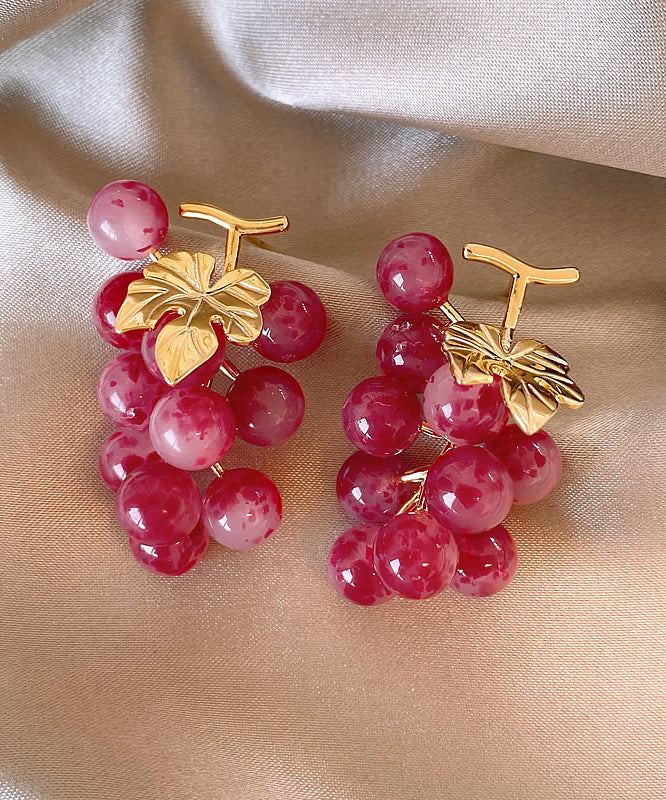 Style Purple Copper Alloy Grape Beads Drop Earrings