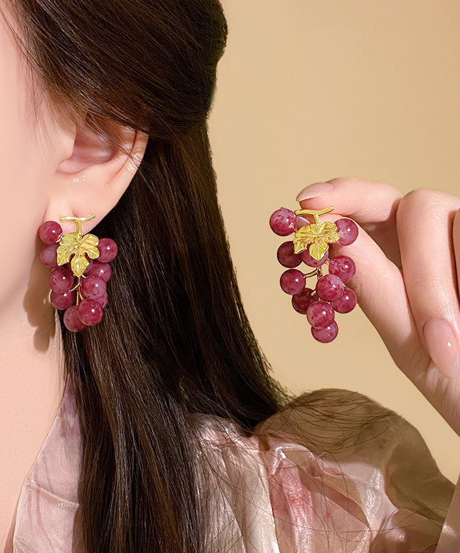 Style Purple Copper Alloy Grape Beads Drop Earrings