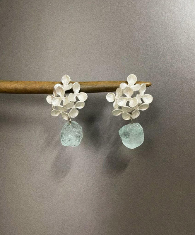 Style Silk Alloy Gem Stone Floral Tassel Drop Earrings