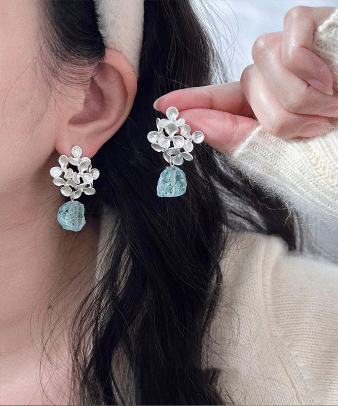 Style Silk Alloy Gem Stone Floral Tassel Drop Earrings