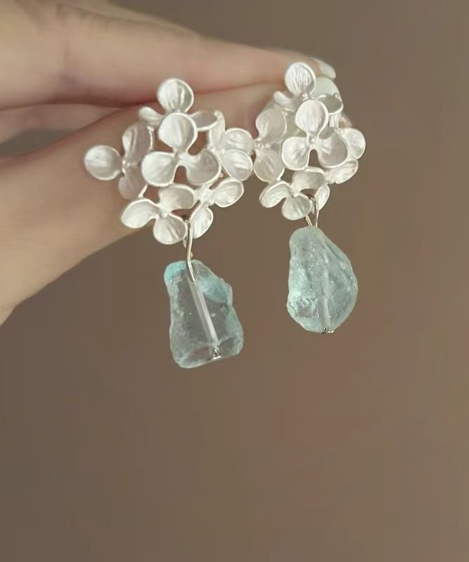 Style Silk Alloy Gem Stone Floral Tassel Drop Earrings