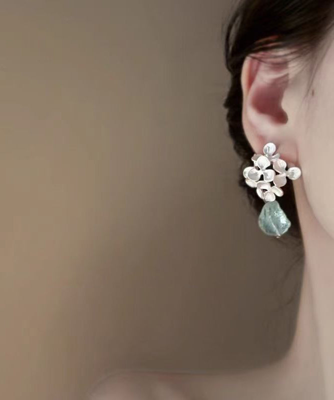 Style Silk Alloy Gem Stone Floral Tassel Drop Earrings
