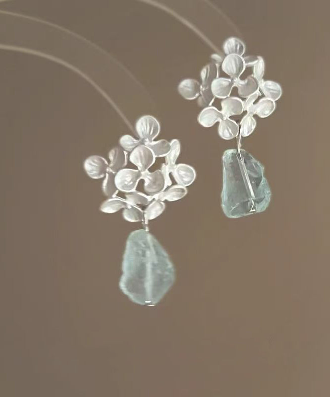 Style Silk Alloy Gem Stone Floral Tassel Drop Earrings