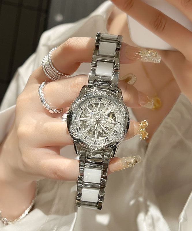 Style Silk Stainless Steel Zircon Sunflower Reinforced Glass Watches