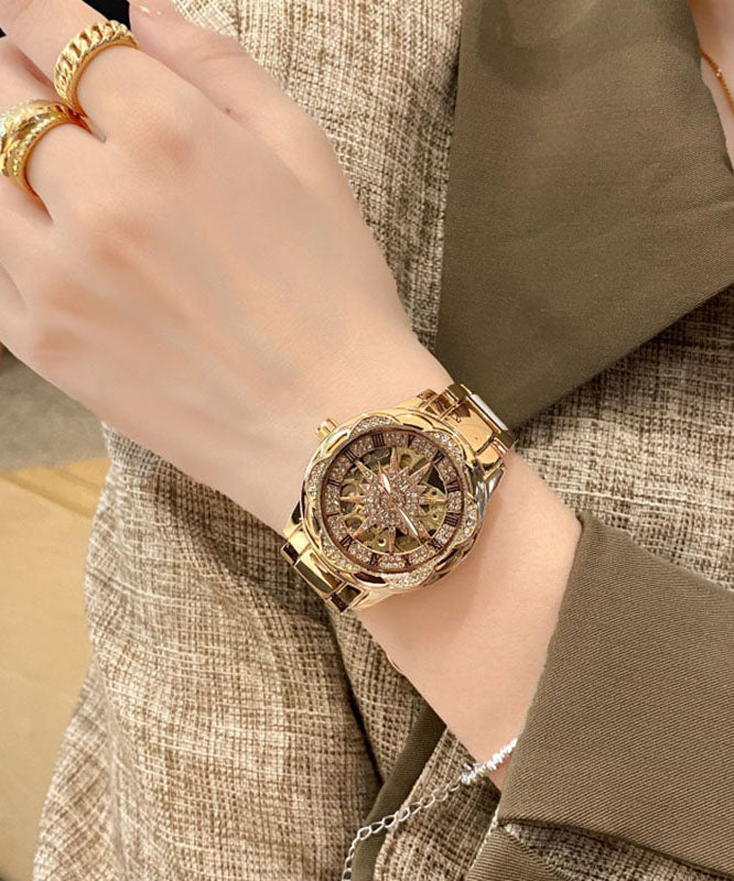 Style Silk Stainless Steel Zircon Sunflower Reinforced Glass Watches