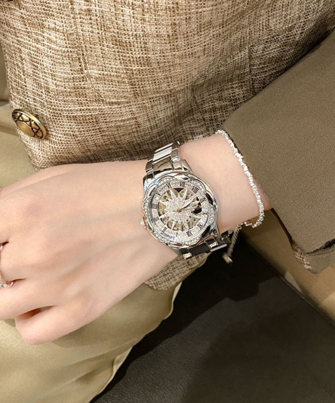 Style Silk Stainless Steel Zircon Sunflower Reinforced Glass Watches