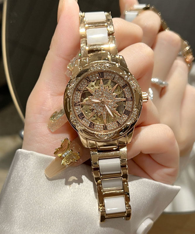 Style Silk Stainless Steel Zircon Sunflower Reinforced Glass Watches