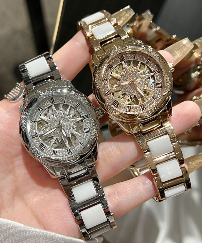 Style Silk Stainless Steel Zircon Sunflower Reinforced Glass Watches