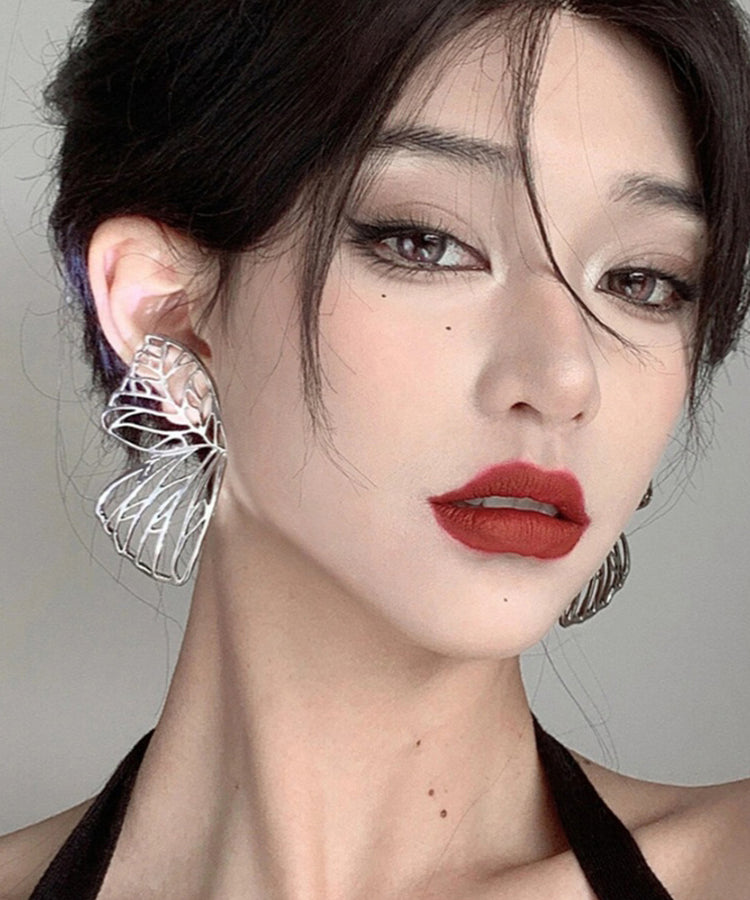 Style Silk Sterling Silver Butterfly Hollow Out Stud Earrings