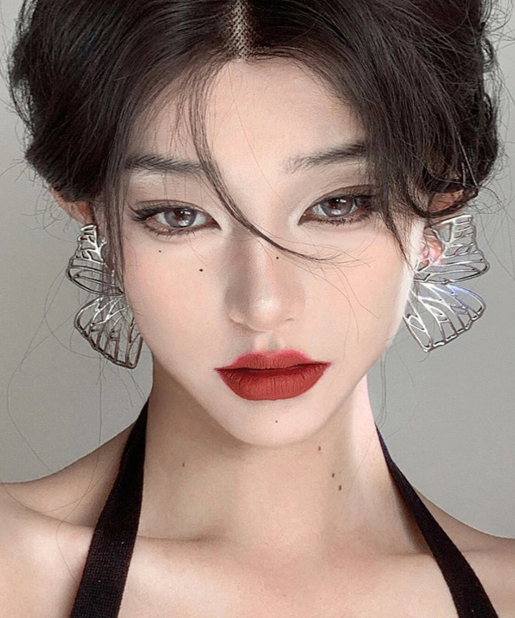 Style Silk Sterling Silver Butterfly Hollow Out Stud Earrings