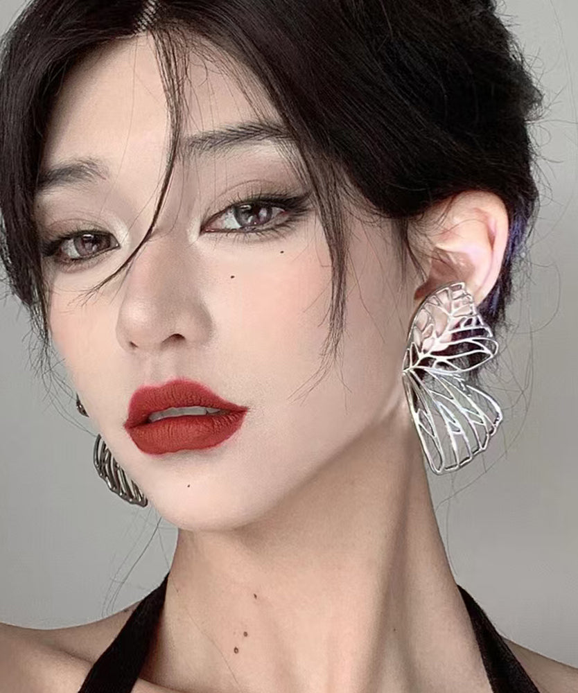 Style Silk Sterling Silver Butterfly Hollow Out Stud Earrings