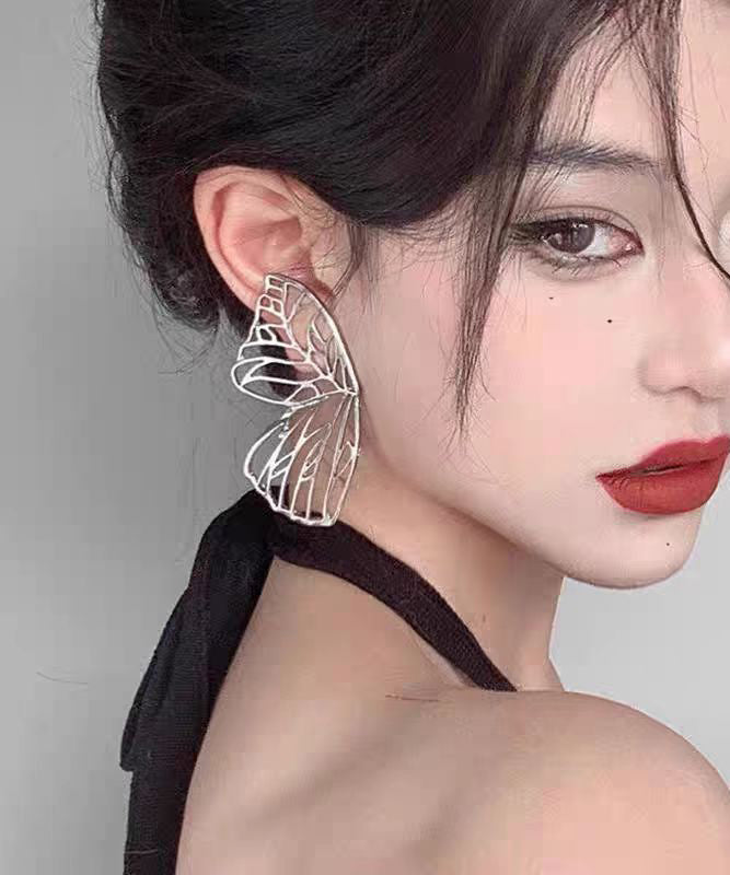 Style Silk Sterling Silver Butterfly Hollow Out Stud Earrings