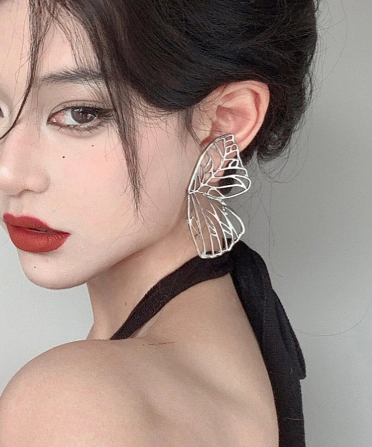 Style Silk Sterling Silver Butterfly Hollow Out Stud Earrings