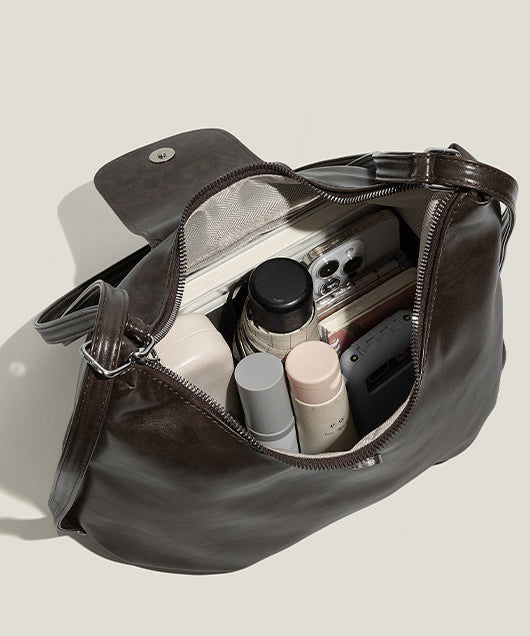 Style Solid Durable Faux Leather Versatile Shoulder Bags