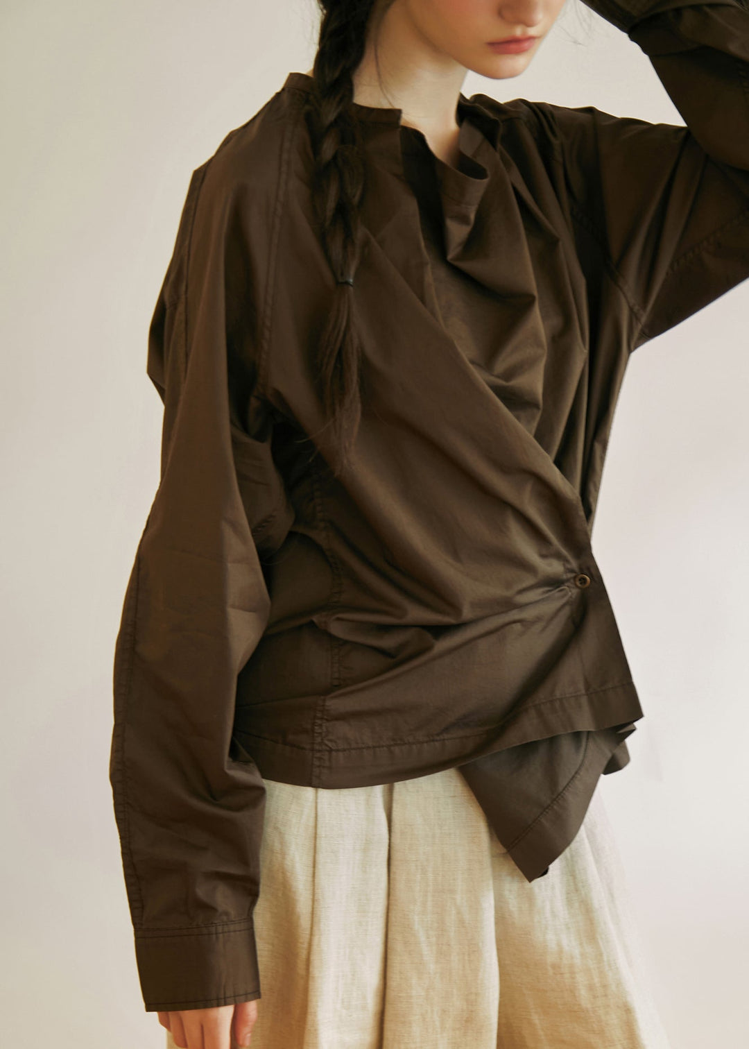 Style White Asymmetrical Button Cotton Shirt Tops Long Sleeve