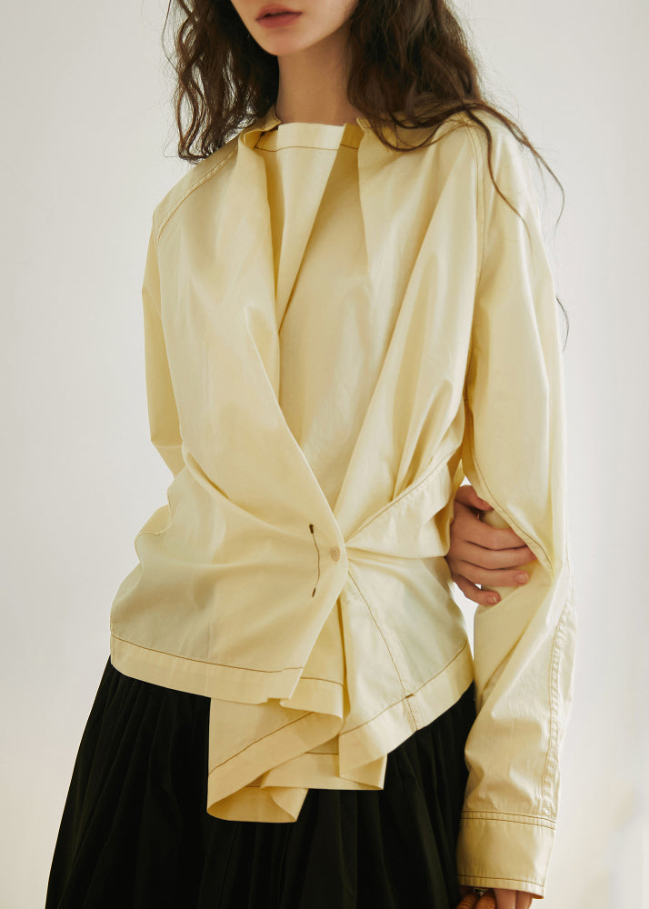 Style White Asymmetrical Button Cotton Shirt Tops Long Sleeve