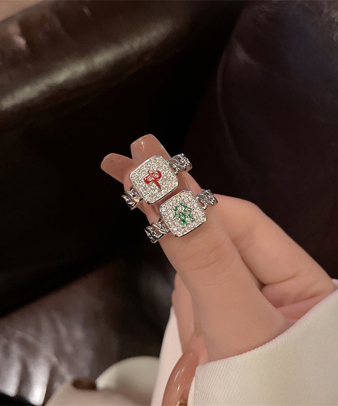 Stylish Alloy Zircon Mahjong Rings Two-Piece Set