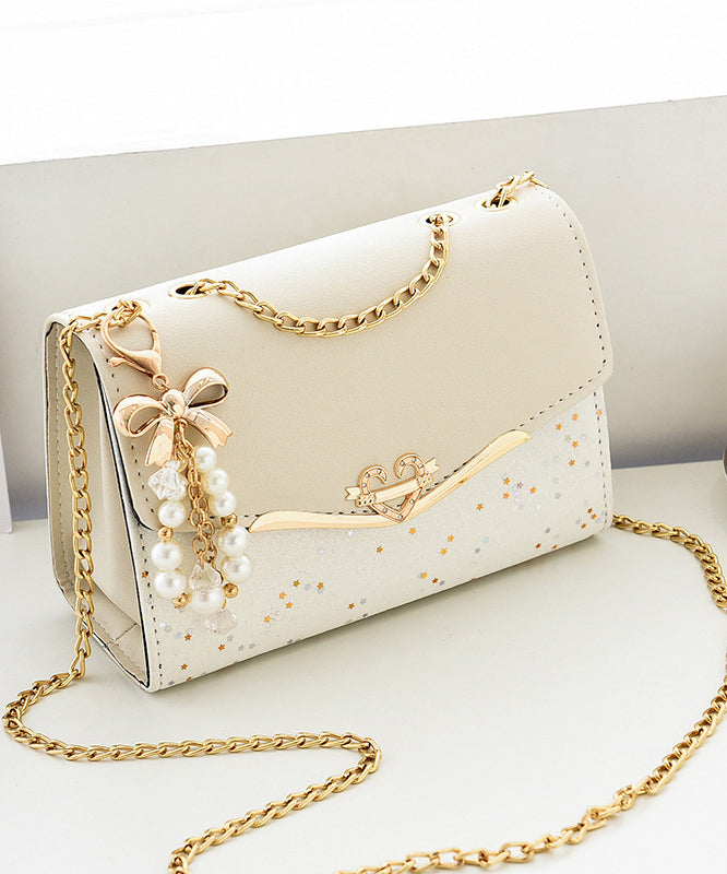 Stylish Beige Faux Leather Chain Linked Flap Bag