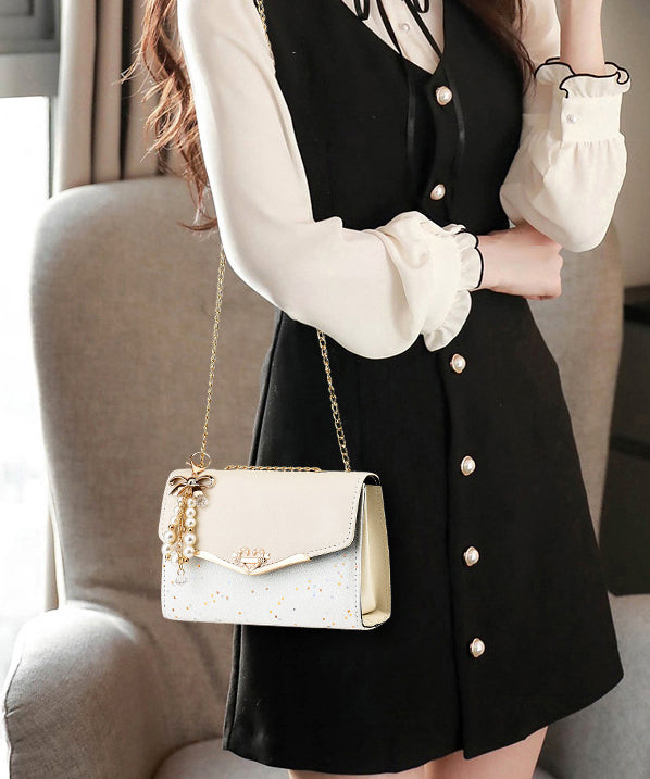 Stylish Beige Faux Leather Chain Linked Flap Bag