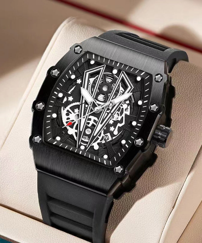 Stylish Black Alloy Hollow Out Fully Automatic Mechanical Waterproof Watch