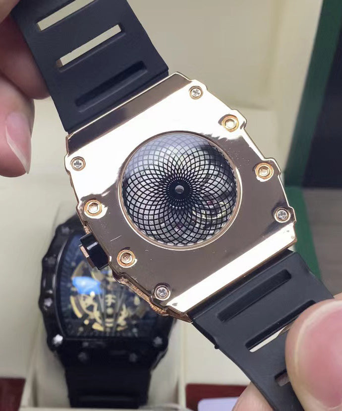 Stylish Black Alloy Hollow Out Fully Automatic Mechanical Waterproof Watch