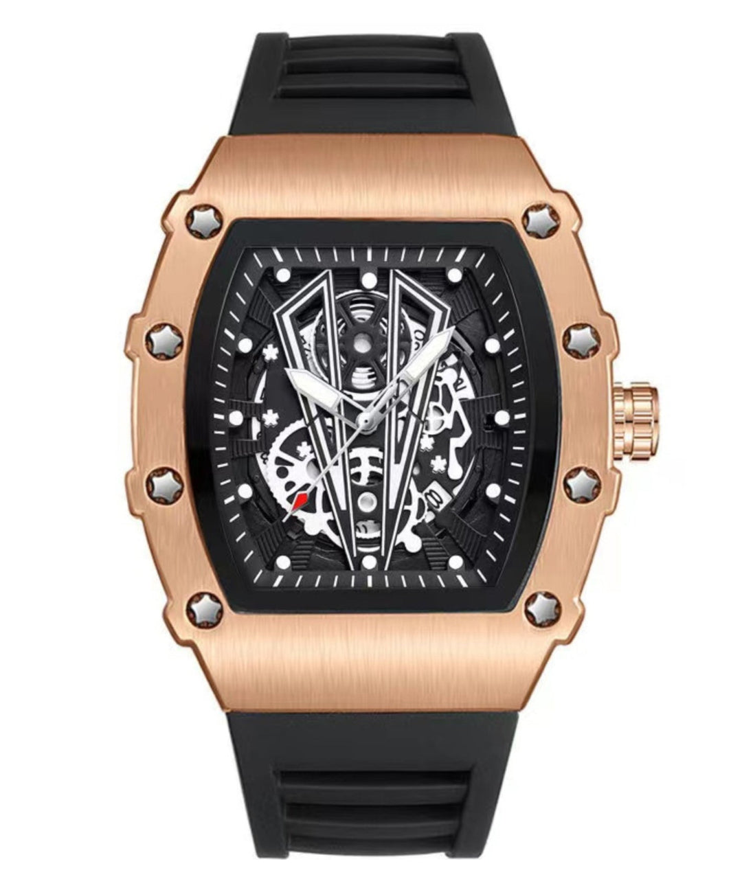Stylish Black Alloy Hollow Out Fully Automatic Mechanical Waterproof Watch