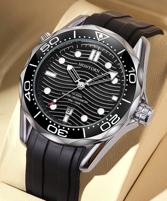 Stylish Black Metal Quartz Movement Silicone Men Watches