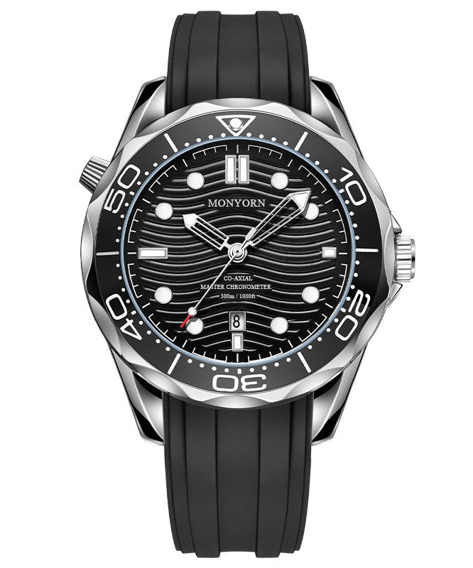 Stylish Black Metal Quartz Movement Silicone Men Watches