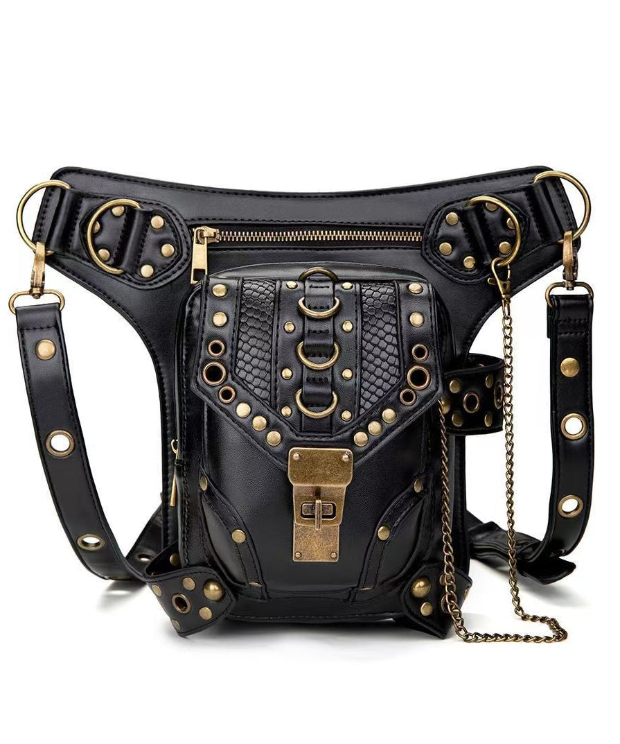 Stylish Black Rivet Solid Durable Faux Leather Versatile Mini Bag