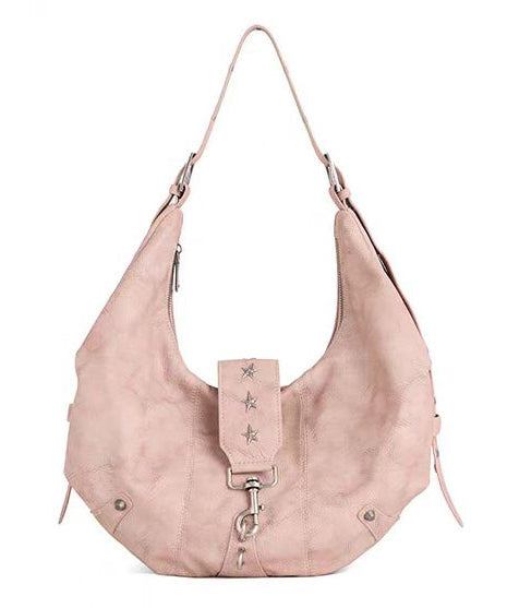 Stylish Brown Rivet Decorated Faux Leather Versatile Saddle Bag