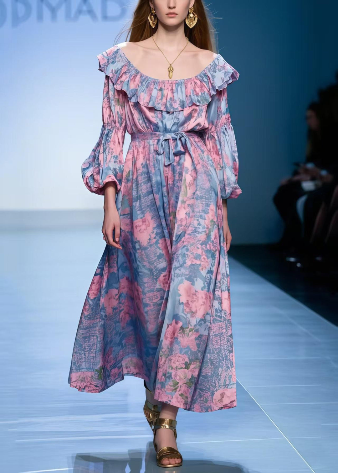 Stylish Colorblock Slash Neck Print Cotton Robe Dresses Spring