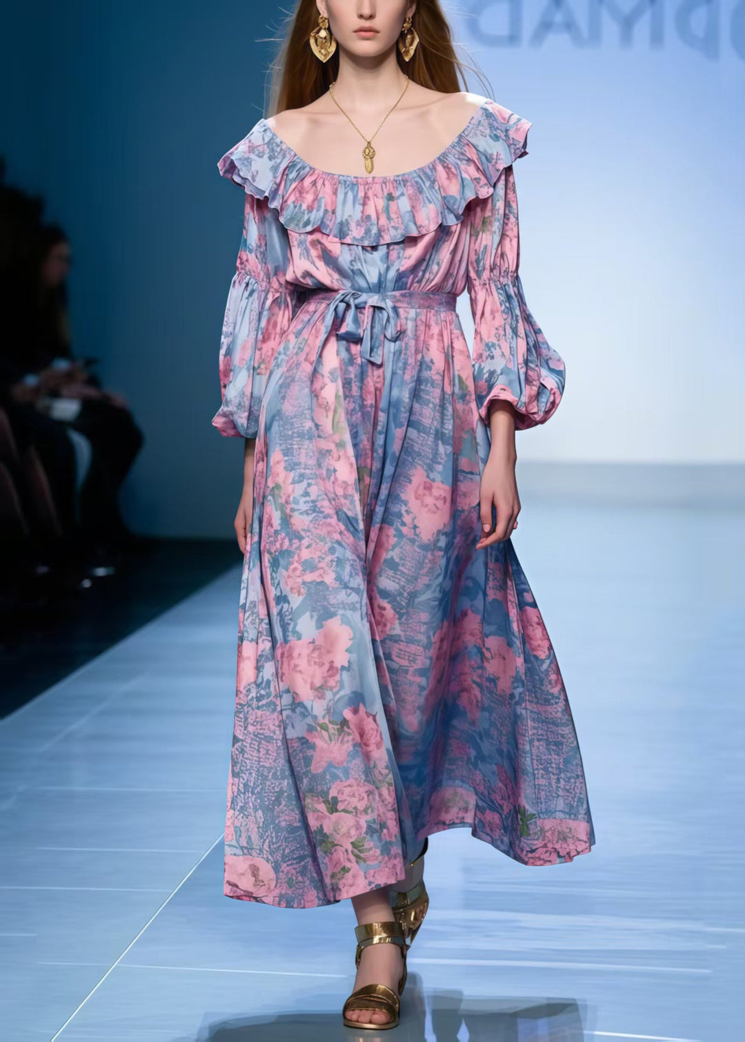 Stylish Colorblock Slash Neck Print Cotton Robe Dresses Spring