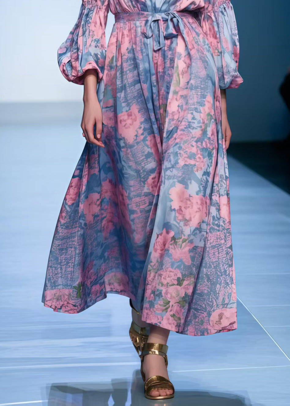 Stylish Colorblock Slash Neck Print Cotton Robe Dresses Spring