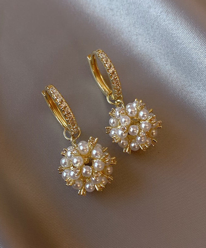 Stylish Gold Copper Alloy Zircon Crystal Pearl Drop Earrings