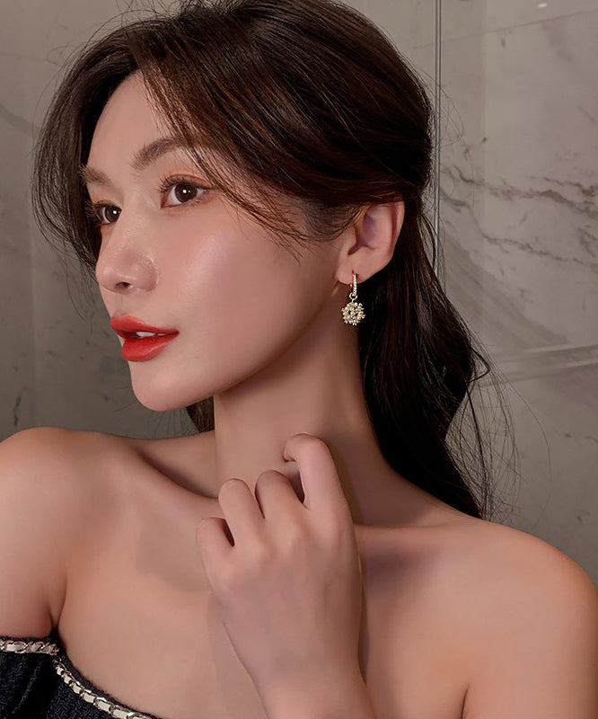 Stylish Gold Copper Alloy Zircon Crystal Pearl Drop Earrings