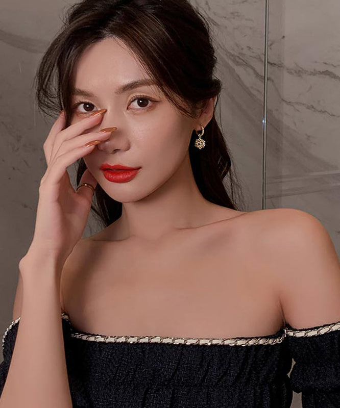 Stylish Gold Copper Alloy Zircon Crystal Pearl Drop Earrings