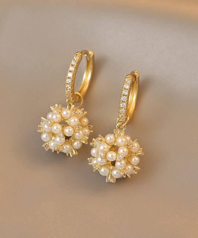Stylish Gold Copper Alloy Zircon Crystal Pearl Drop Earrings