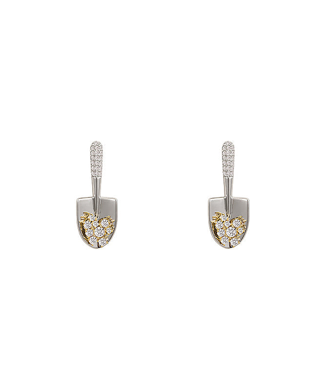 Stylish Gold Copper Overgild Zircon Small Shovel Stud Earrings